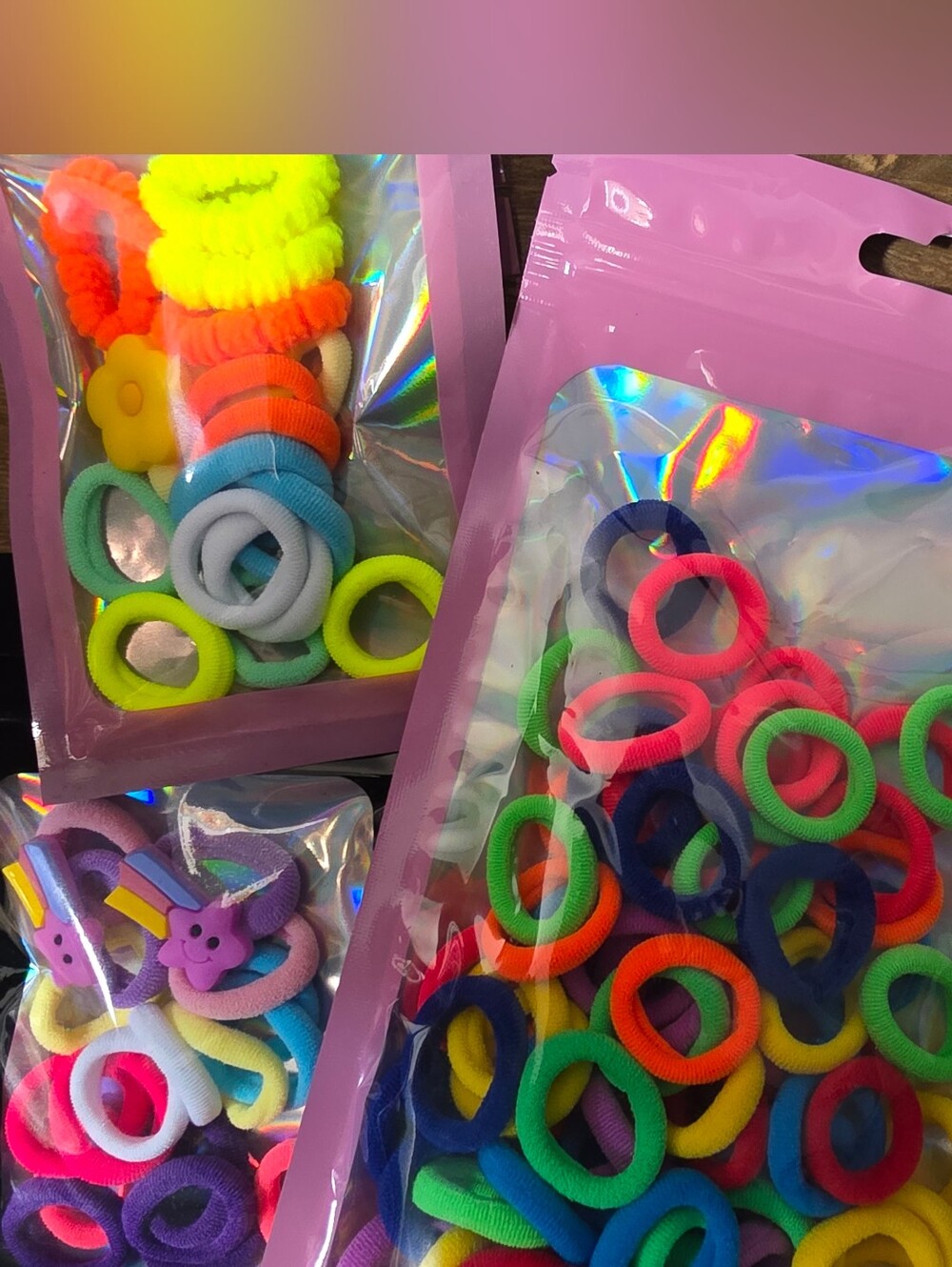 Colorful Kids Elastic Hair Tie Set - Multicolor Neon Rings